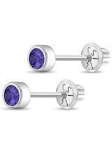 lovely mini white gold round bezel February birthstone baby earrings